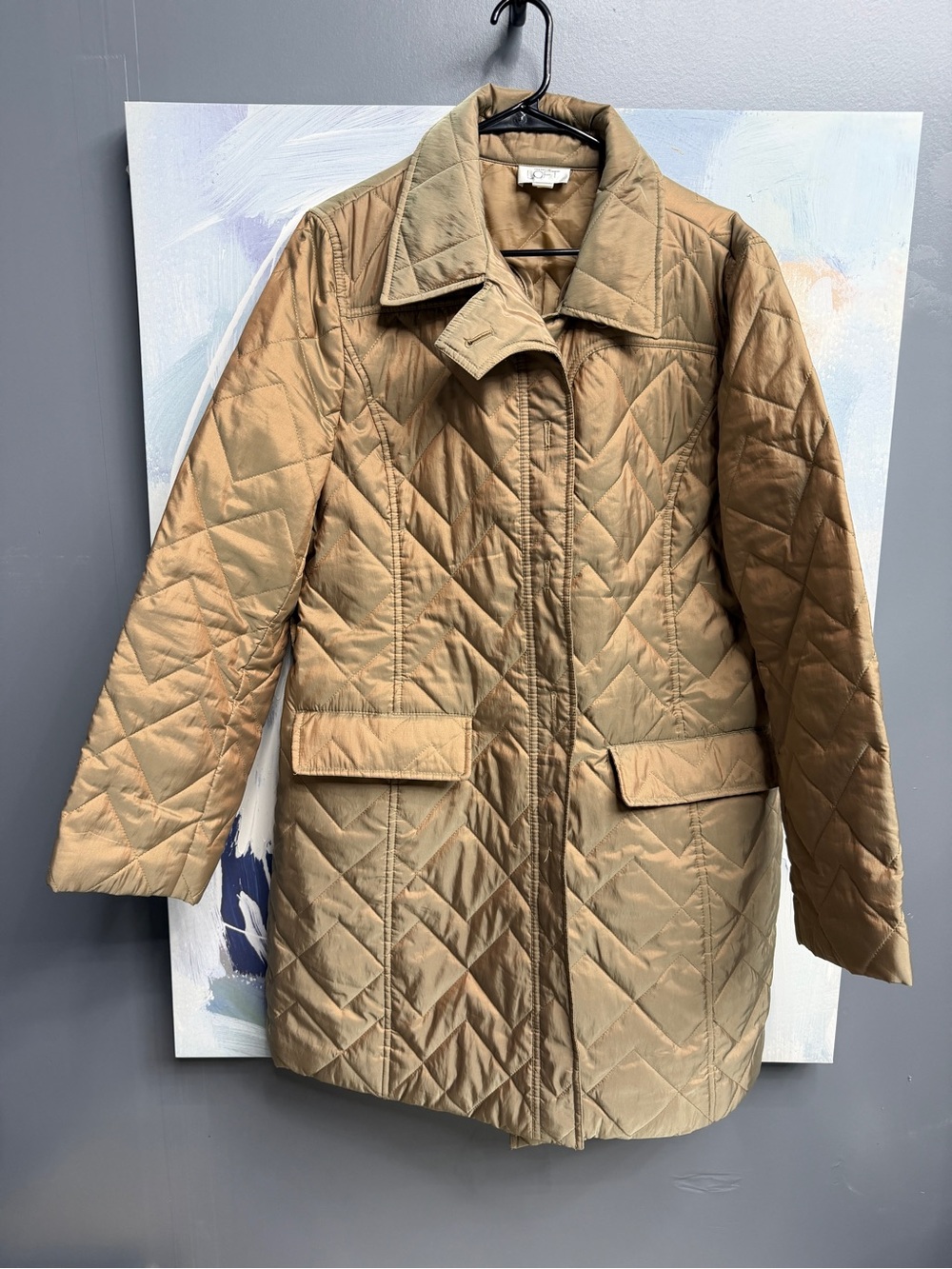 LOFT Quilted Puffer Coat Brown Tan Bronze Iridescent Diamond Jacket XL